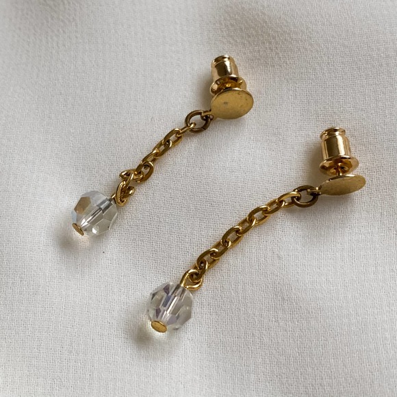 Vintage Jewelry - VTG Gold Chain Clear Bead Dangle Earrings